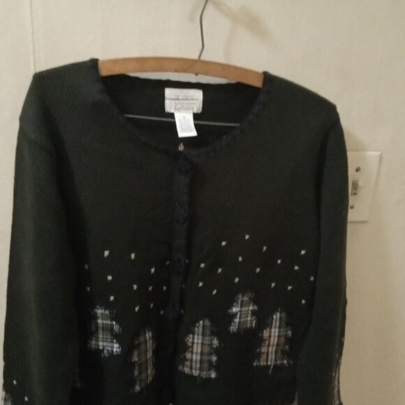 Christopher & Banks Sz S olive Cardigan with embroidered 'Christmas Tree' - Picture 3 of 6